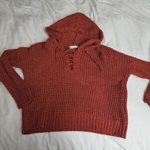 Pink Rose Burnt Orange V-Neck Sweater Chunky Knit NWOT